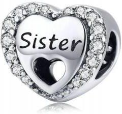 Charms lśniące serce siostra sister srebro s925