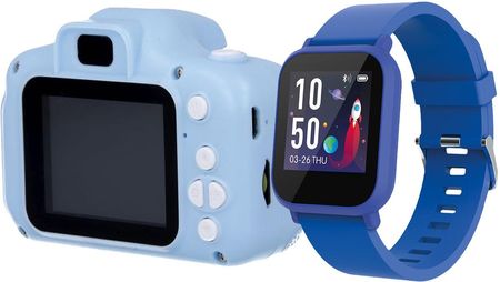 Zestaw dla dzieci kamera aparat Forever Smile SKC-100 + zegarek smartwatch Maxlife Kids MXSW-200 niebieski