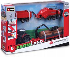 Bburago Metalowy Czerwony Traktor 3 Przyczepy Rolnicze