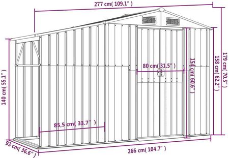 Vidaxl Szopa Ogrodowa Antracytowa 277X93X179cm Stal Galwanizowana 364518 - zdjęcie 2