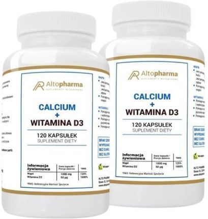 Zestaw 2x Calcium 1000mg + Witamina D3 2000IU 120 kapsułek, AltoPharma