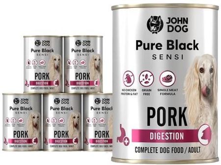 John Dog Pure Black Sensi Digestion Karma Mokra Dla Psa Wieprzowina 6X400G