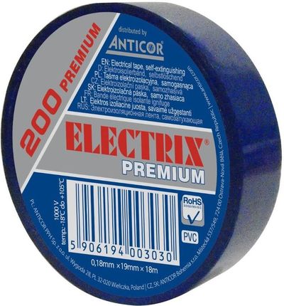 Taśma ELECTRIX 200 Premium, niebieska 19 mm x 18 m 5szt
