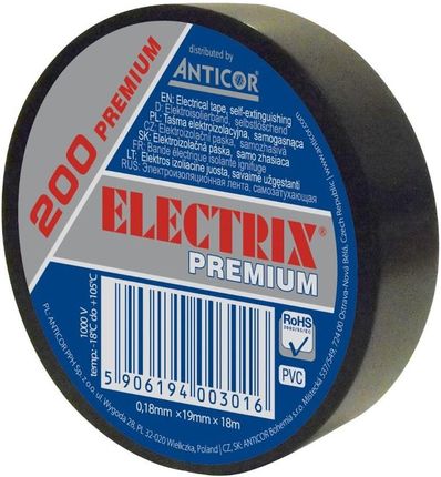 Taśma ELECTRIX 200 Premium, czarna 19 mm x 18 m 10szt