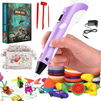 Rosfix Długopis/mini drukarka 3D + kolorowe wkłady + Kopalnia diamentów, kryształów dla dzieci