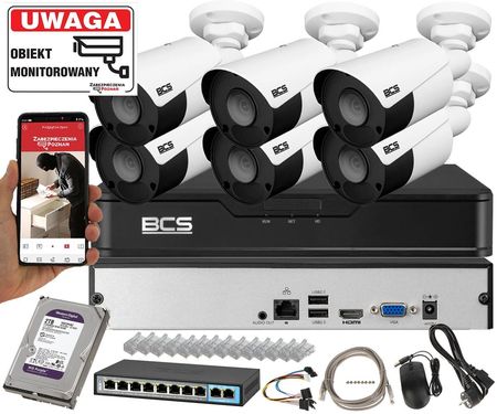 Zestaw monitoringu firmy na 6 kamer IP BCS-P-TIP14FSR5 POINT4MPx IR 50m Mikrofon MicroSD