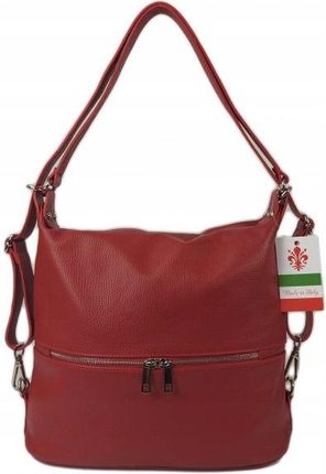 Włoska Torebka plecak skórzany worek na ramię mieści A4 Vera Pelle czerwony