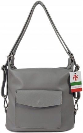 Włoska torebka plecak skórzany worek na ramię mieści A4 Vera Pelle szary
