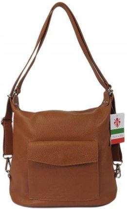 Włoska torebka plecak skórzany worek na ramię mieści A4 Vera Pelle brąz