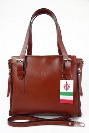 Włoska torebka damska skórzana kuferek mieści A4 Vera Pelle Brązowy