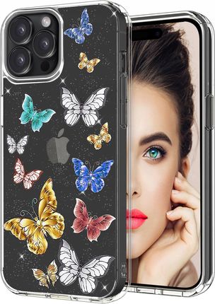 Krainagsm Etui Do Apple Iphone 15 Pro Brokat Case Przeźroczyste Plecki Szkło