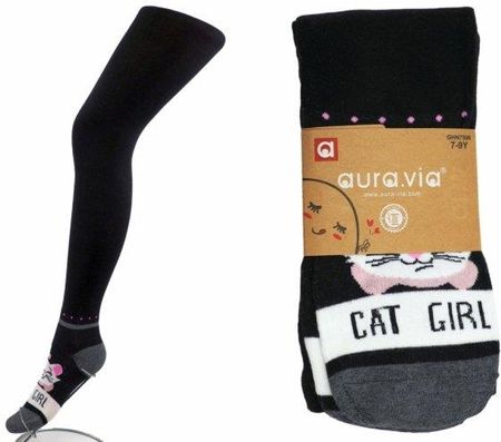 Rajstopy bawełniane aura.via 4-6 Lat kotek, dla dziewczynki. Wysoka zawartość bawełny.