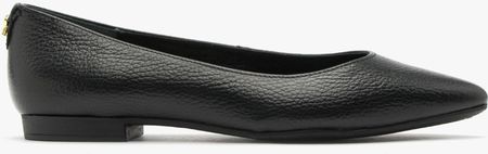 Buty skórzane damskie Ryłko czarne obuwie niskie wsuwane z ozdobą licowe