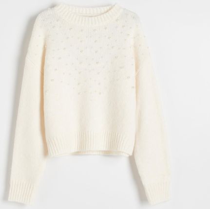Reserved - Sweter z perłami - Kremowy