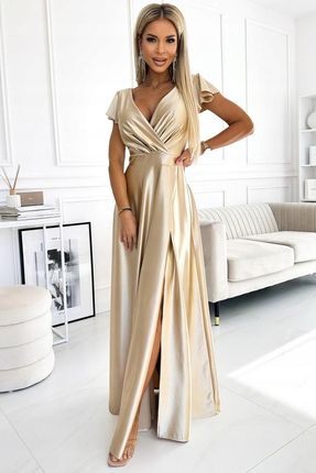 Satynowa długa suknia z dekoltem złota Crystal S