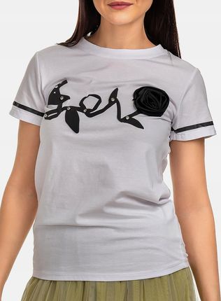 Piękna Koszulka T-shirt Damska z Różą Bawełna L