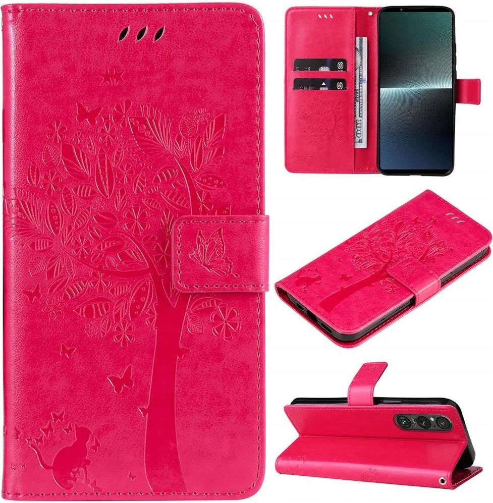 DodoBuy Custodia per Sony Xperia L4, Modello Gatto Flip Folio in Pelle PU Cuoio Wallet Case Cover Supporto Credito Carta Titolare Chiusura Magnetica Cinturino da Polso - Rosso