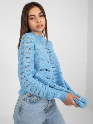 Sweter luźny, ażurowy jasnoniebieski z wełną