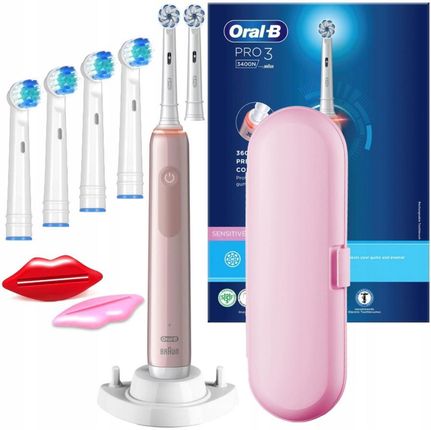 Szczoteczka Elektryczna Oral-B Pro 3 3400N Sensitive Clean Pink Zestaw