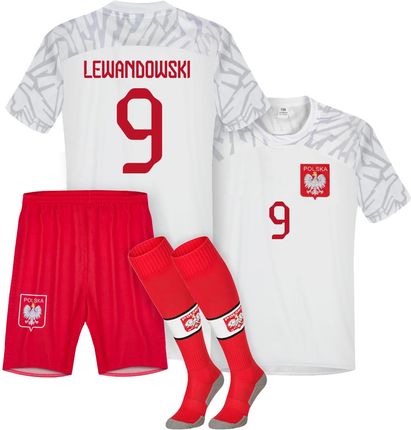 POLSKA Strój Piłkarski Koszulka + spodenki Getry Lewandowski 9