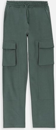 Spodnie dresowe zielone z kieszeniami i przeszyciami na nogawkach o fasonie REGULAR