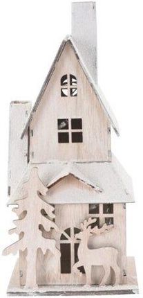 4Home Drewniany Domek Christmas House Led Biały 9X20,5X9 Cm