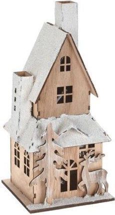 4Home Drewniany Domek Led Christmas House Brązowy 9X20,5X9 Cm
