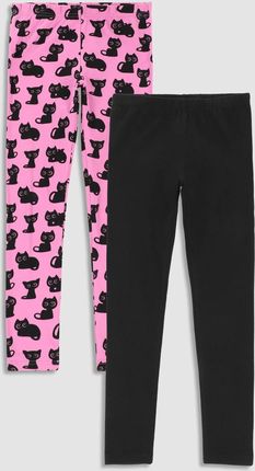 Legginsy z długą nogawką 2 pack czarne i różowe z printem w kotki