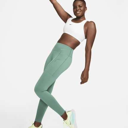 Nike Damskie Legginsy O Pełnej Długości Ze Średnim Stanem I Kieszeniami Zapewniające Mocne Wsparcie Go Zieleń