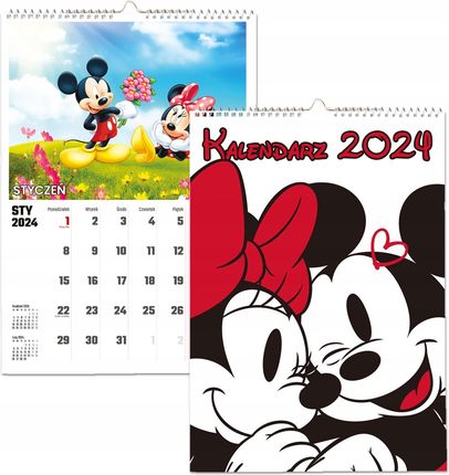 Kalendarz Ścienny Na Rok 2024 Myszka Micki Minnie Wieloplanszowy A4