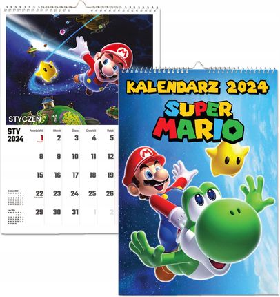 Kalendarz Ścienny Na Rok 2024 Super Mario Luigi Wieloplanszowy A4