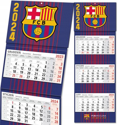 Kalendarz Ścienny Trójdzielny Na Nowy Rok 2024 Fc Barcelona Prezent Y4