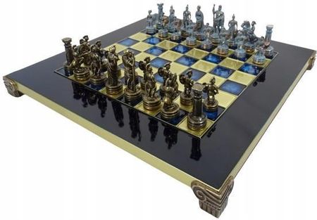 Manopoulos Ekskluzywne szachy mosiężne - okres grecko-rzymski S3BBLU 28x28cm