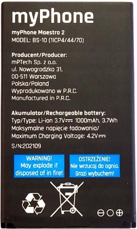 Bateria Mptech Oryginalna Bateria Myphone Maestro 2 Bs 10 1000Mah ...