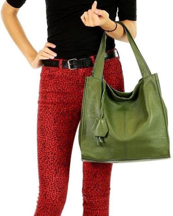Modna torebka damska skórzany shopper bag - MARCO MAZZINI Portofino Max zielony khaki