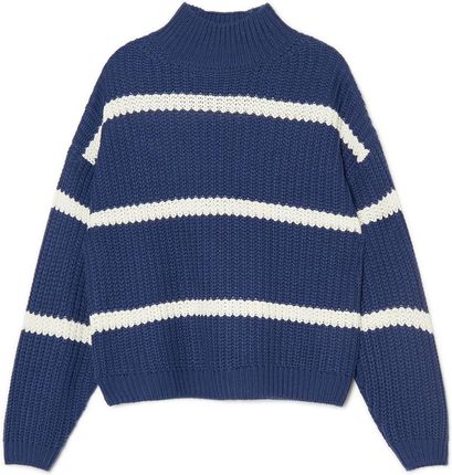 Cropp - Granatowy sweter w paski z golfem - Granatowy