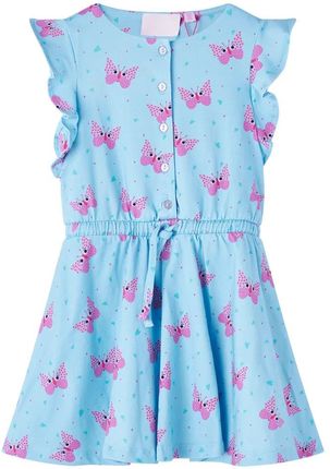Sukienka dziecięca na guziki, bez rękawów, w motyle, niebieska, 116