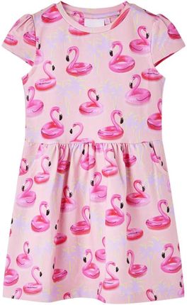 Sukienka dziecięca, w dmuchane flamingi, jasnoróżowa, 140