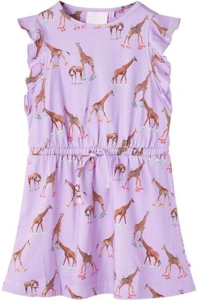 Sukienka dziecięca z falbanami i sznurkiem, w żyrafy, liliowa, 140
