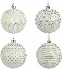 Zdjęcie Koopman Biała Okrągła Bombka Na Choinkę Srebrne Akcenty 8 Cm - Płoty
