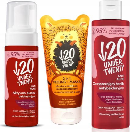 Under Twenty Zestaw Kosmetyków Do Pielęgnacji Dla Nastolatki Tonik Pianka Peeling+Maska