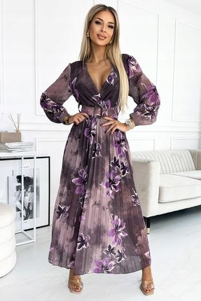 Plisowana długa sukienka z długim rękawkiem fiolet