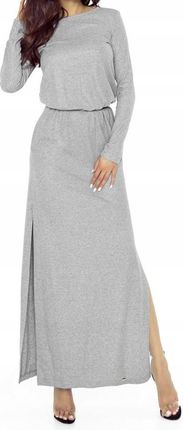 Sukienka Suknia Długa Do Kostek Długi Rękaw Jasno Szara S 36 MODEL:529