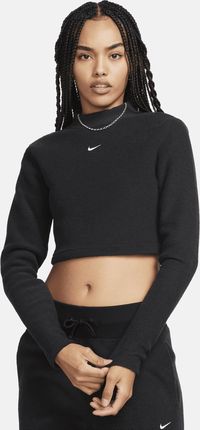 Damska bluza z puszystej dzianiny z długim rękawem i półgolfem o skróconym i dopasowanym kroju Nike Sportswear Phoenix Plush - Czerń