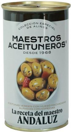 Maestros Aceituneros Oliwki Andaluz Puszka 350G Zielone Z Pestką W Tradycyjnej Marynacie Andaluzyjskiej