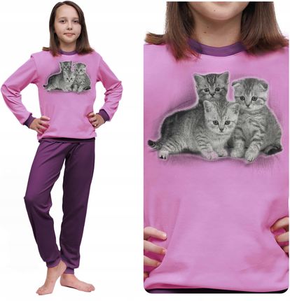 Piżama Dziecięca Z Nadrukiem Kotów Dla Dziewcząt Dziewczynki Ciepła 140