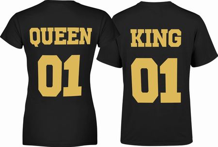 King/queen koszulki dla par prezenty na slub dla pary młodej wesele walentynki 01 nadruk na plecach złoty