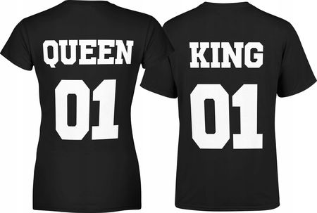 King/queen koszulki dla par prezenty na slub dla pary młodej wesele walentynki 01 biały nadruk na plecach