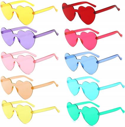 Imprezowe Okulary w Kształcie Serc Kolorowe 10 Szt