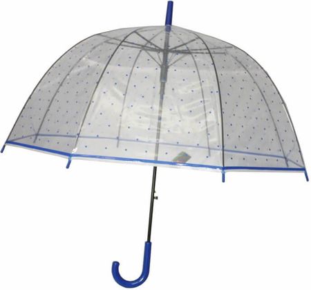 Głęboka duża automatyczna parasolka przezroczysta w grochy, niebieska